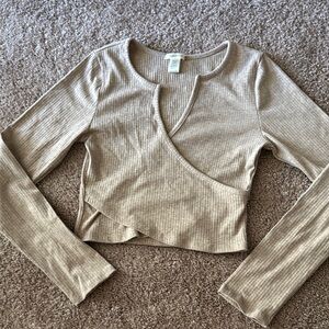 Bozzolo Taupe Ribbed Wrap Blouse